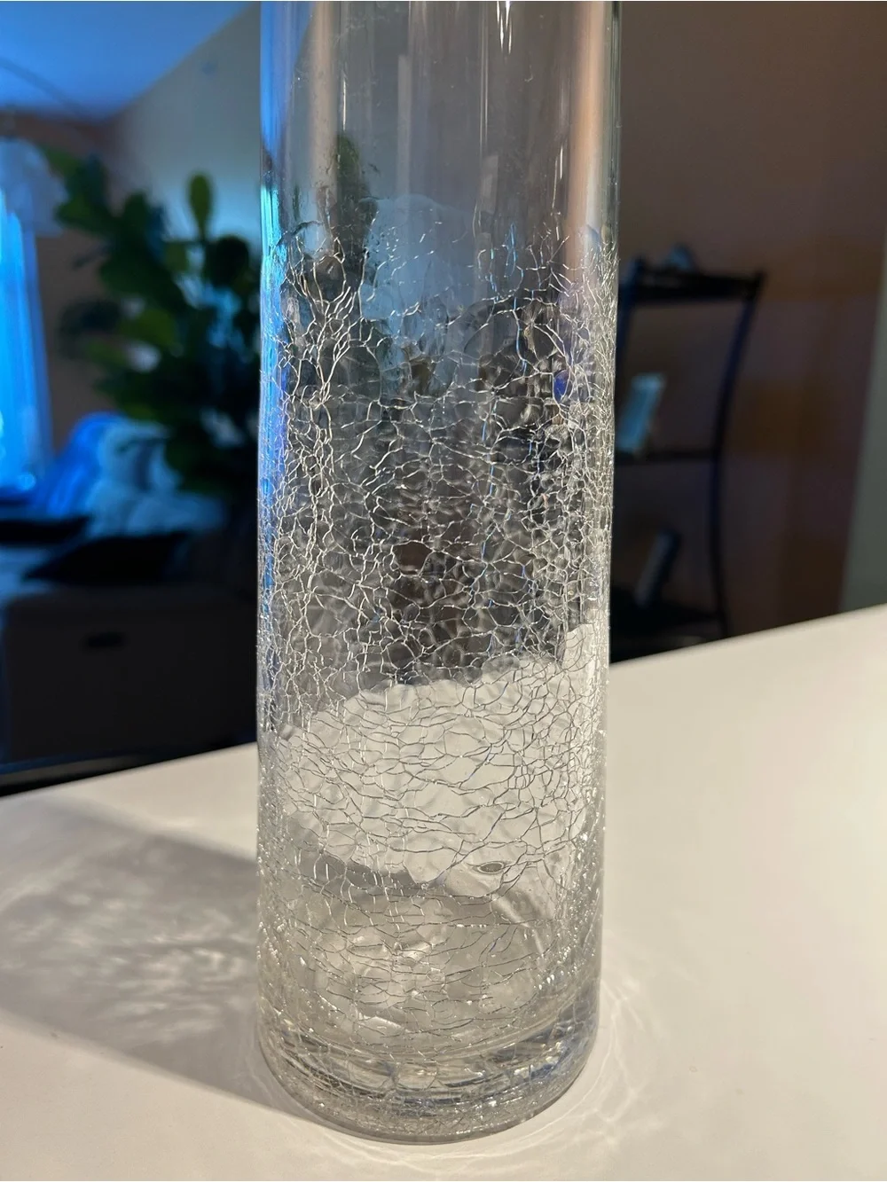 Home Accents Clear Crackle Glass Cylinder Vase - 16” tall